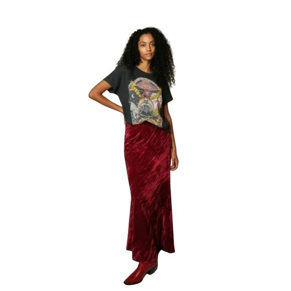 Free People Velvet Fairytale Maxi Skirt Large Burgundy Red Rock Whimsigoth NWT - Picture 1 of 8